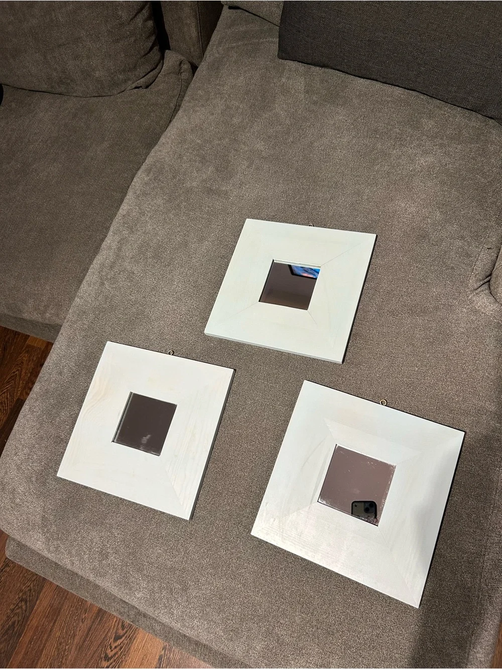 Set of 3 White Square Wall Mirrors - Contemporary Home Wall Decor (10in X 10in)
